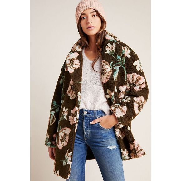 Anthropologie Jackets & Blazers - New Anthropologie Olivia Floral Teddy Sherpa Coat